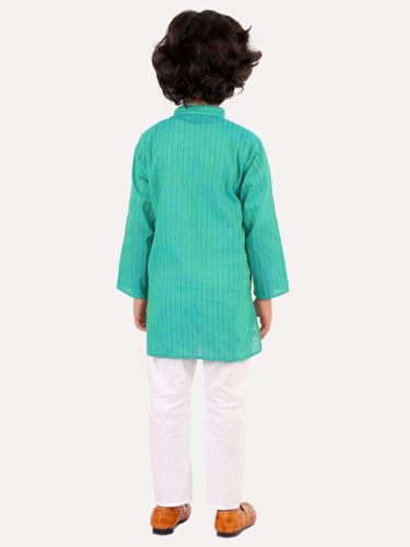 Image of superminis Baby Boys Traditional Ethnic Wear Handloom Cotton Solid Pattern Kurta With White Pyjama Set
