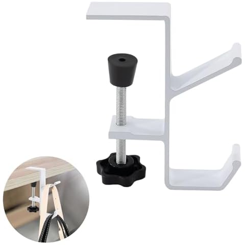 Zi Lan Desk Clamp-On Hook Desk Bag Holder for Table Backpack Hanger Portable Desk Hook Clamp Headphones Holder Reduce Clutter for Table Desk Under Counter Removable(White) Cover