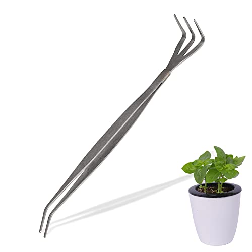 HERCHR Bonsai Rake Tools, 2-in-1 9.65 Inch Stainless Steel Root ...