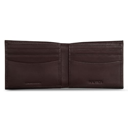Image of Nautica Men's Bifold Leather Wallet | RFID Blocking | ID Window | Card Slots | Organization | Durable | Stylish