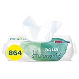Pampers Babytücher Aqua Harmonie, 864 Tücher (6 x 3 x 48), ohne Duft und Alkohol, mit 99 % Wasser und pflanzlichen Fasern, dermatologisch getestet