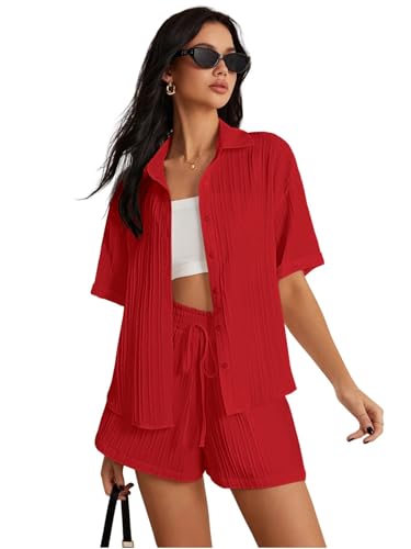 Image of Leriya Fashion Co-ord Set for Women Stylish Solid Poly Lycra Cotton | Textured Pyjama Set For Woman Travel Beach & Holiday Look | Oversized Loose Fit Trendy Top & Shorts for Summer Day Vacation