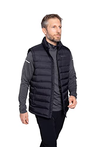 Mountain Warehouse Seasons Mens Padded Gilet - Water Resistant Gilet Body Warmer Lightweight Jacket Easy to Store Coat - For Spring Summer Travelling Walking Black L