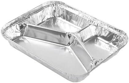 JMS we create smile (𝐒𝐞𝐭 𝐎𝐟 𝟓𝟎) Aluminium Foil Containers with Lid Takeaway Foil Food Containers for Cooking, Food Storage BBQ, Baking, Catering Trays (3 - Compartment)
