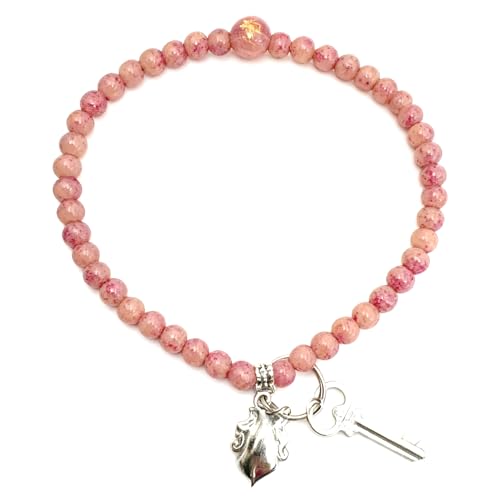 Image of 16. UI797 Rose Pink Double Layer Key Ring with Silver Circular Accents and Feminine Appeal