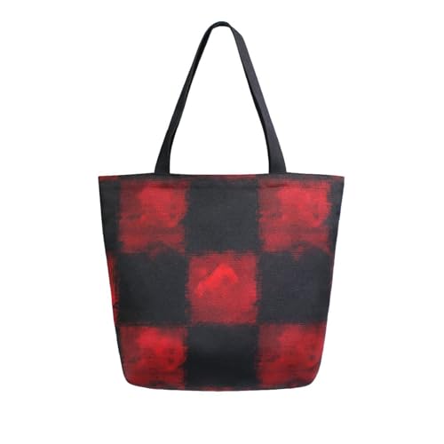 Extra Large Shoulder Tote Bag for Beach Travel Weekender Gym Red Black Watercolor Check Pattern Reusable Grocery Canvas Shopping Bag2