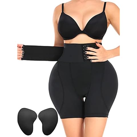 Shineqin Hip Pads for Women Shapewear with Waist Wrap, Waist Trainer with Hip and Butt Enhancer, High Waist Tummy Control Bbl Shorts for Hip Dip, Thigh Slimmer Padded Shapewear for Women, XL Black Cover