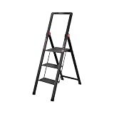INTERTOOL 3 Step Ladder, Premium Ultra Thin Folding Step Stool, 330 lbs Capacity, Anti-Slip Wide Ped