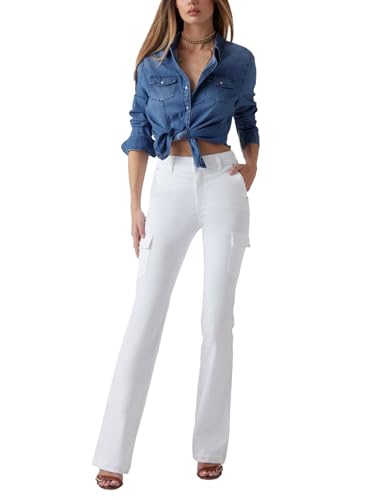 Jeans Guess Eco Cargo Mini Boot pantalon denim taille haute pour femme