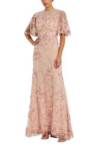 Floral Embroidered Net Gown with Rose Flutter Sleeves by Mac Duggal