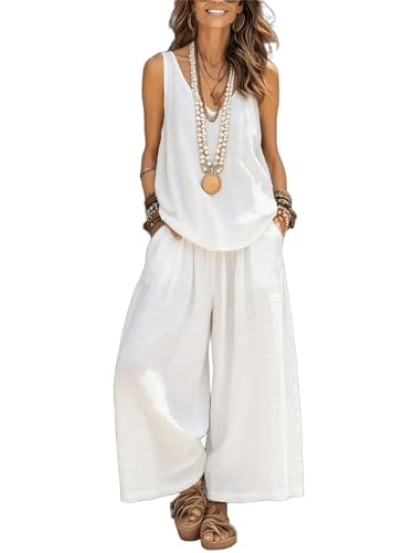 Conjunto de lino para mujer con cuello en V y pantalón fluido 5