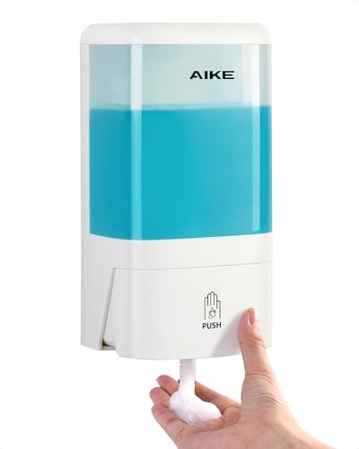 Image of AIKE Foaming Commercial Soap Dispenser,40oz for Bathroom White AK1007F | Screw Wall Mount Install Design for Space-Saving,Transparent Pot with Key and Large Capacity for Commercial Bathroom,AK1007F