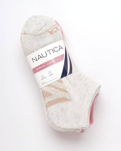 Image of Nautica Womens No Show Socks Moisture Wicking Athletic Low Cut Socks 6 Pack | Moisture Wicking Dri-Motion Fabric, Cushioned Key Areas, Banded Arch Support, No Show Low Cut, Shoe Size 4-10