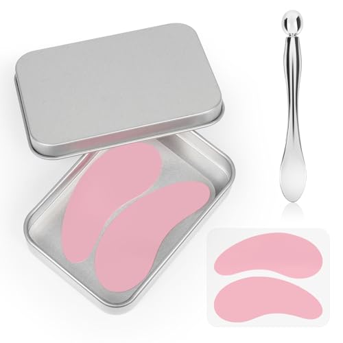 Under Eye Patches Silicone - 2 Pcs Reusable Eye Patches, Plump Fine Lines & Wrinkles with Metal eye Cream Applicator, Tin Case