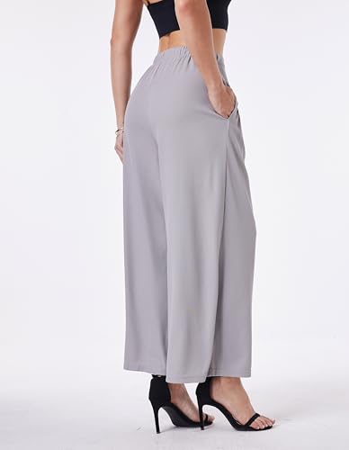 Women's Wide Leg Palazzo Pants High Waisted Waffle Knit Casual Slacks Flowy Capris Trouser4