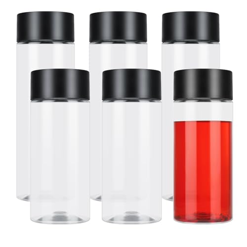 FRIUSATE 6 Pcs Plastic Juice Bottles 400ml 300ml Clear PET Plastic Bottles Empty Reusable Drink Bottles Containers with Black Lids for Water Juice Milk and Other Homemade Beverages
