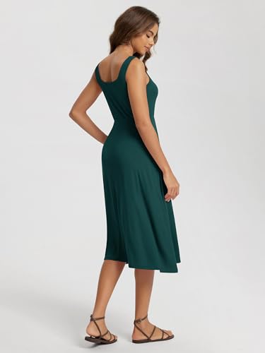 Image of ODODOS Square Neck Midi Dress with Pockets for Women Summer Casual Sleeveless Sundress Flare Tank Dress