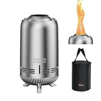 onlyfire Edelstahl Tischfeuer, Raucharmer Tischkamin mit Tragetasche, Feuerschalen für den Garten & Camping, Feuerstelle für Pellets und Holz, 15x30,5cm, Silber