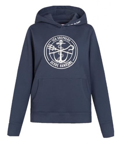 David Benedict Sea Shepherd Sweat à capuche pour femme Taille L Bleu marine avec accents blancs Coton bio Derbe Hamburg, bleu, L