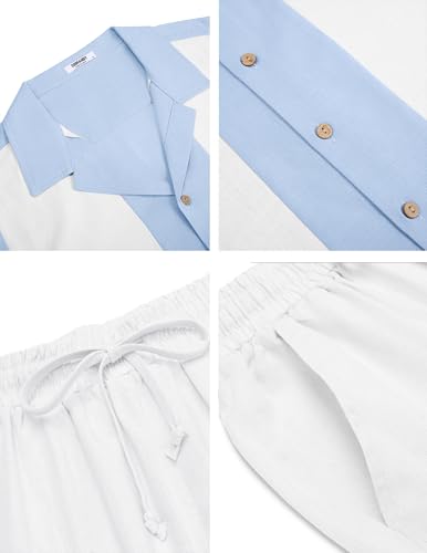 Image of COOFANDY Men 2 Piece Linen Outfit Beach Button Down Shirt Casual Loose Pant Sets