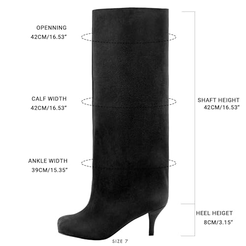 DOBOYG Suede Wide Calf Stiletto Long Boots for Women Pull On boots Kitten Heels Suede winter boots Nude Knee High Boots Comfortable Fall Boots — view 6