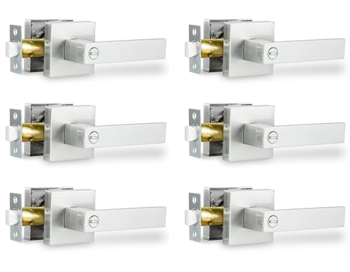 Privacy Interior Door Handle, 6 Pack Heavy Duty Door Lever for Bathroom & Bedroom Privacy Door Lock Handle Keyless Door Knobs in Satin Nickel for Right & Left Sided Doors