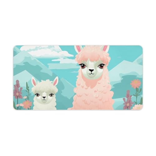 Lovely Alpaca Desk Mat Non-Slip Laptop Writing Pad Large Keyboard Mousepad with Rubber Base 23.6" X 11.8" Desk Protector Mat for Computer, Work, Gaming