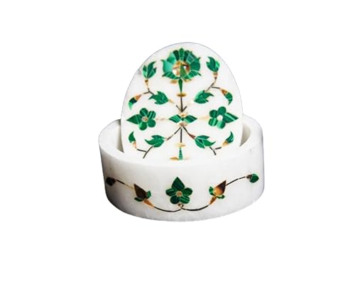 HARMONIZE DECOR ® Taj Marble inlay jewellery box, semiprecious stone inlay, gift, art collection (9cm X 4 cm)