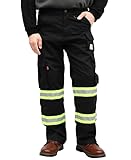 BOCOMAL FR Pants High Visibility Cargo Pockets Flame Resistant Hi-Vis Workwear Water & Oil Repellent Finish Black