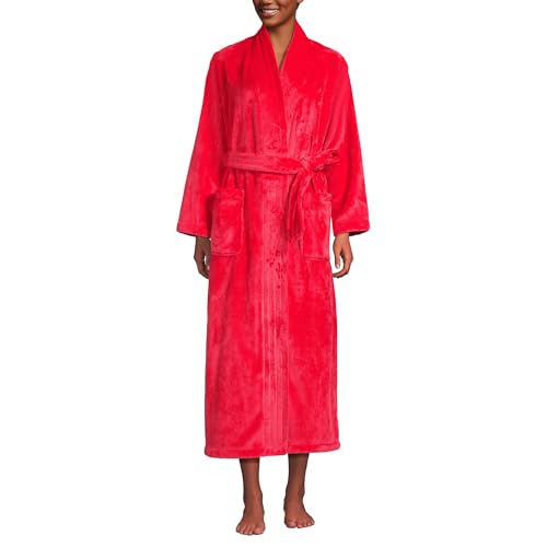 Lands' End Womens Cozy Plush Long Wrap Robe Compass Red Regular Large