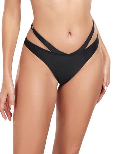 Women's Adjustable Swim Bottoms High Cut Low Waisted Bikini Bottoms Cheeky Bathing Suit Bottoms3