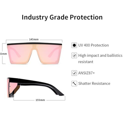 BINGKING Fashion AnsiZ87 Safety Sunglasses for Men Women Large Flat Square Trendy Mirrored Side Shield (Pink mirror) by BINGKING - Used condition - Image 4