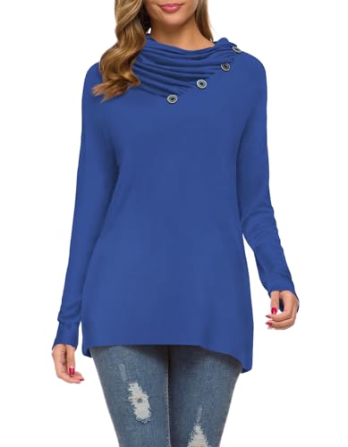 Image of WEACZZY Women's Long Sleeve Shirts Button Cowl Neck Casual Loose Tunic Tops Blouse Dressy Fashion 2026