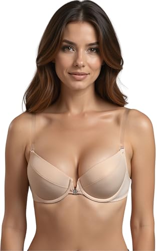 VIVISENCE Push Up BH Damen Silikonträger Rückenfrei Formbügel Frontverschluss 1012/1, Beige,70B VIVISENCE Push Up BH Damen Silikonträger Rückenfrei Formbügel Frontverschluss 1012/1, Beige,70B