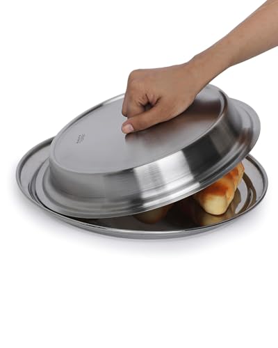 Image of KMW Stainless Steel Plate Cover I Food Grade, Hygienic & Durable I Professional Quality for Home and Restaurant I 28 cm, Large - Premium SS for Efficient Kitchen Performance
