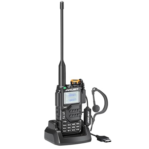 JUCJET UV-K5 Tragbares Walkie Talkies, Zweiwege-Funkgerät with Original Earpieces & USB Charging Station, 200 Kanäle Hochleistungs-Walkie-Talkie für Abenteuer, Outdoor, Camping, (Schwarz, 1 Stück)
