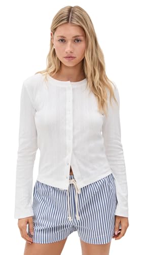 perfectwhitetee Women's Lila Pointelle Long Sleeve Cardigan