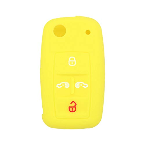 BROVACS Silicone Cover Protector Case Holder Skin Jacket Compatible with VOLKSWAGEN Multivan Sharan Caravelle Transporter Caddy SEAT Alhambra 4 Button Flip Remote Key Fob CV9808 Yellow