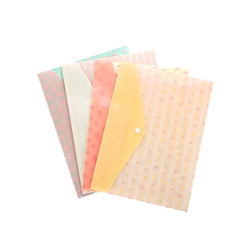 Cosanter 4 X A4 Pochettes Petites Fleurs Dossier en PVC Avec Bouton à Pression pour Documents-4 Couleurs