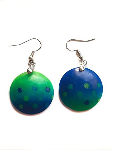 Orecchini tondi fatti a mano in argilla polimerica blu e verde Pezzo unico, regalo originale, regalo di compleanno, regalo originale