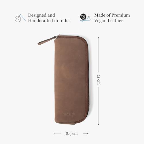 Image of Bellblock Premium Stationery Case & Pencil Pouch | Aesthetic Pencil Case for School /Office | Sleek Portable Pen Organizer | Compact Pen Pouch | Vegan Leather (Brown)