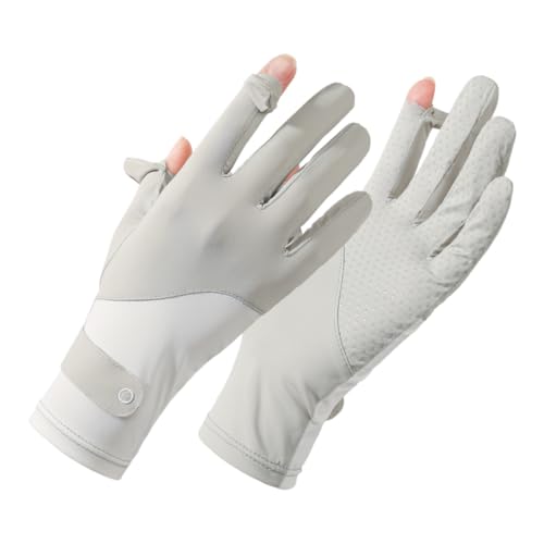 Women's Summer Cooling UV Protection Gloves for Driving, Riding & Outdoor Activities - Breathable Touchscreen Ice Silk (Gray-White, Medium)