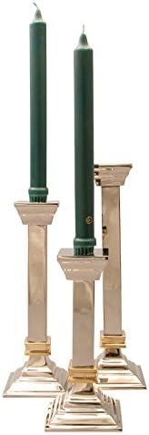 GAC Tall Nickel Silver Candlestick Holder Set 10", Art Deco Style Silver Candle Holder Pair for Taper Candles, Decorative Candlesticks