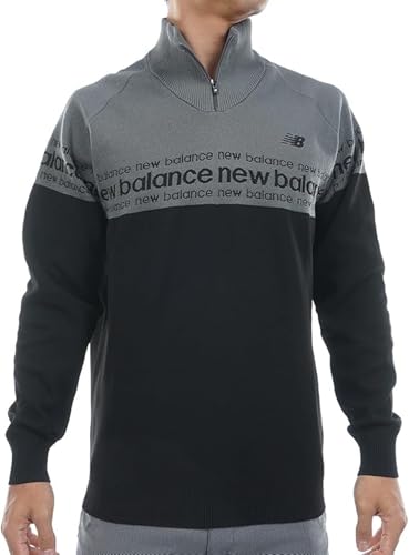 [ニューバランス] ゴルフ メンズ ハーフジップニット (14G ロゴラインジャカード) / 012-5270001 010_グレーxブラック