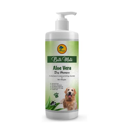 Bathmate Aloe Vera Anti Dandruff Ph Balanced Dog Shampoo Hydrates & Conditions, Non-Allergic, Removes Odor | Moisturized Shiny Coat for Soft Furry Dogs, Labrador, German Shepherd, Golden Retriever | Pet Bathing -250ml