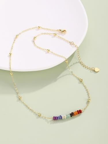 Top Plaza 7 Chakra Crystal Necklace for Women Tiny Natural Gemstone Beads Necklace 14K Gold Plated Healing Stone Necklace Yoga Meditation Jewelry Birthday Gifts2