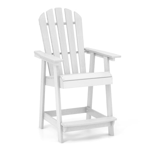 Tangkula Outdoor Bar Stool HDPE Tall Adirondack Chair with Armrest & Footrest Weather Resistant 47 Inch Counter Height Barstool Lifeguard Chair for Pool Deck Patio Garden Balcony Chairs (1 White)
