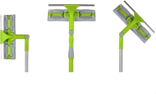 Image of Glass Cleaner Wiper Mop for Window Cleaning with Long Handle Double Side Design for Floor Kitchen Bathroom and Solar Cleaner Panel Equipment with Microfiber Refill