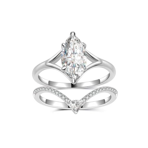 Bague moissanite 2 carats marquise en argent 925 pour alliance élégante de femme
