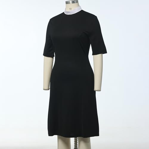 Image of CAMDOM Church Clergy Dress for Women Minister Half Sleeve Loose Elegant Dress with Tab Collar
